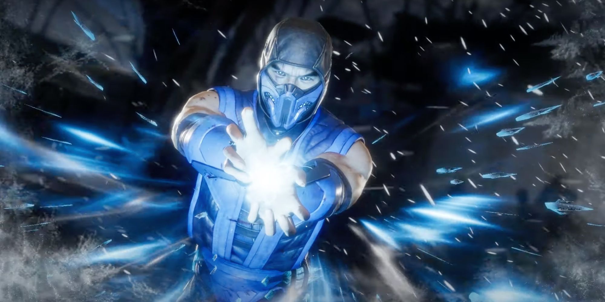 Sub Zero from Mortal Kombat surrounded by his blue icy aura