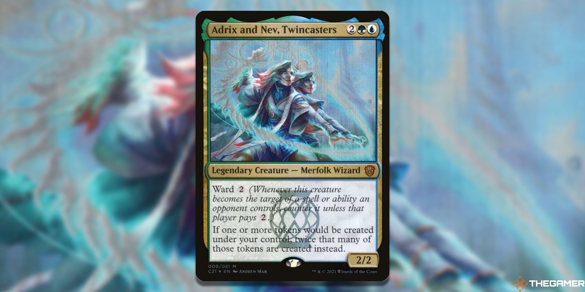Image of the Adrix and Nev, Twincasters card in Magic: The Gathering, with art by Andrew Mar