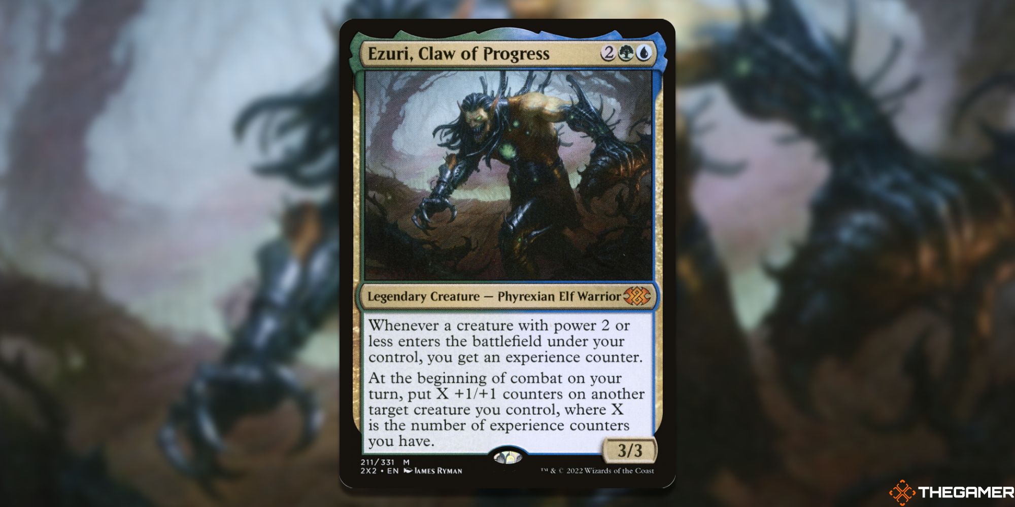 Image of the Ezuri, Claw of Progress  card in Magic: The Gathering, with art by James Ryman