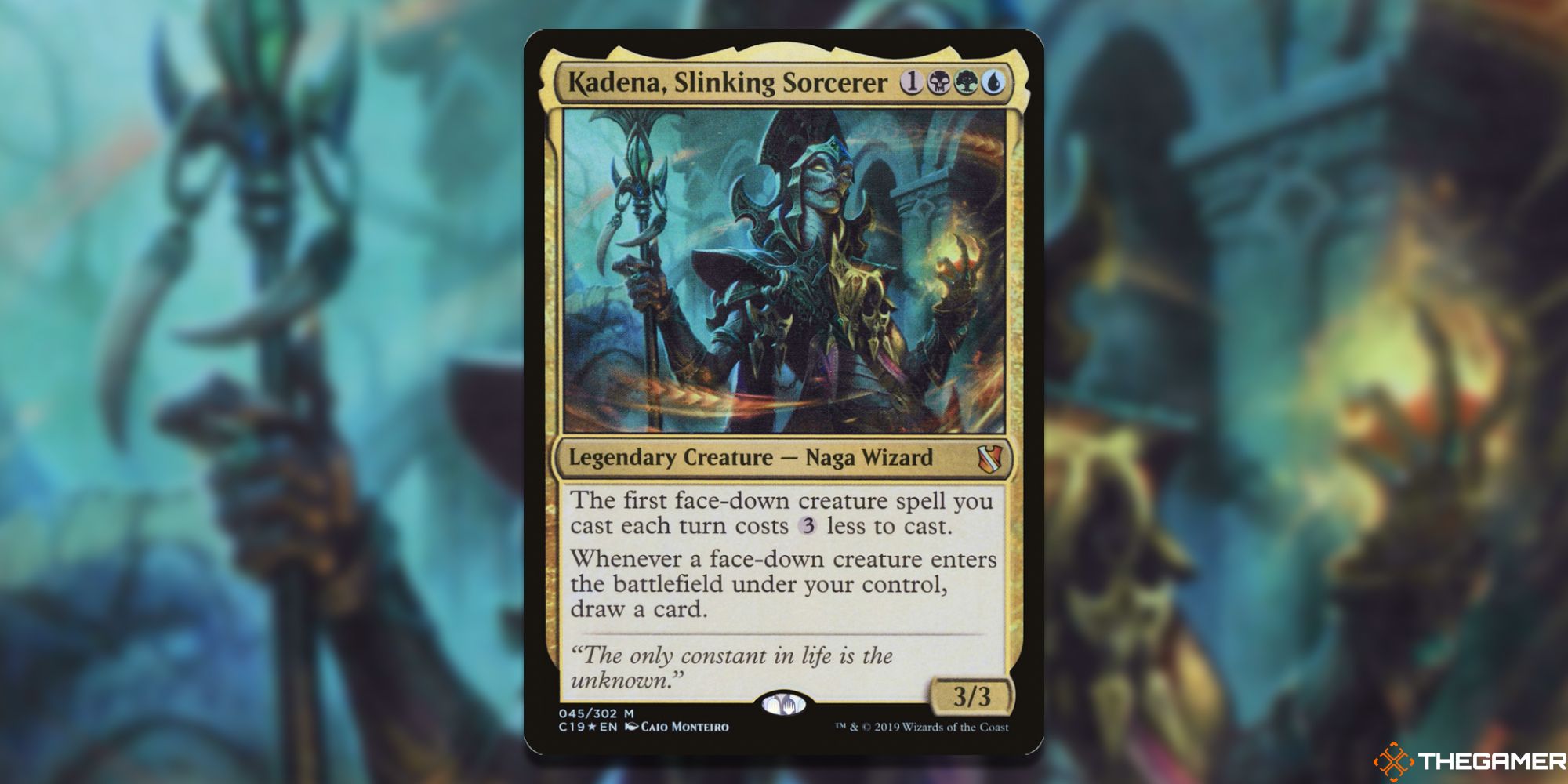 Image of the Kadena, Slinking Sorcerer card in Magic: The Gathering, with art by Caio Monteiro