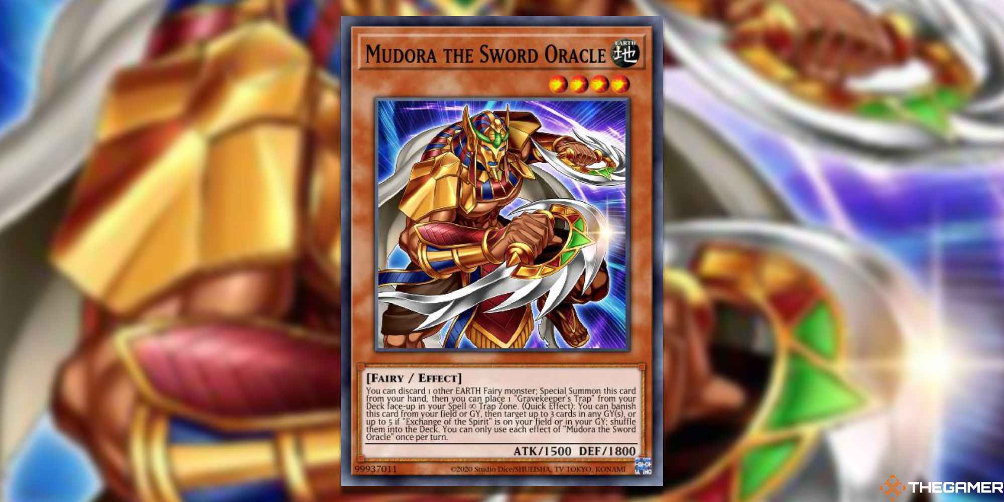Mudora the Sword Oracle Full Card by Yu-Gi-Oh! with Gaussian Blur Master Duel