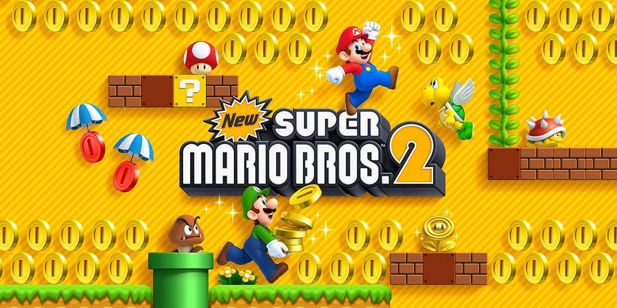 New Super Mario Bros. 2 Promo Art Featuring Mario, Luigi and a truckload of coins