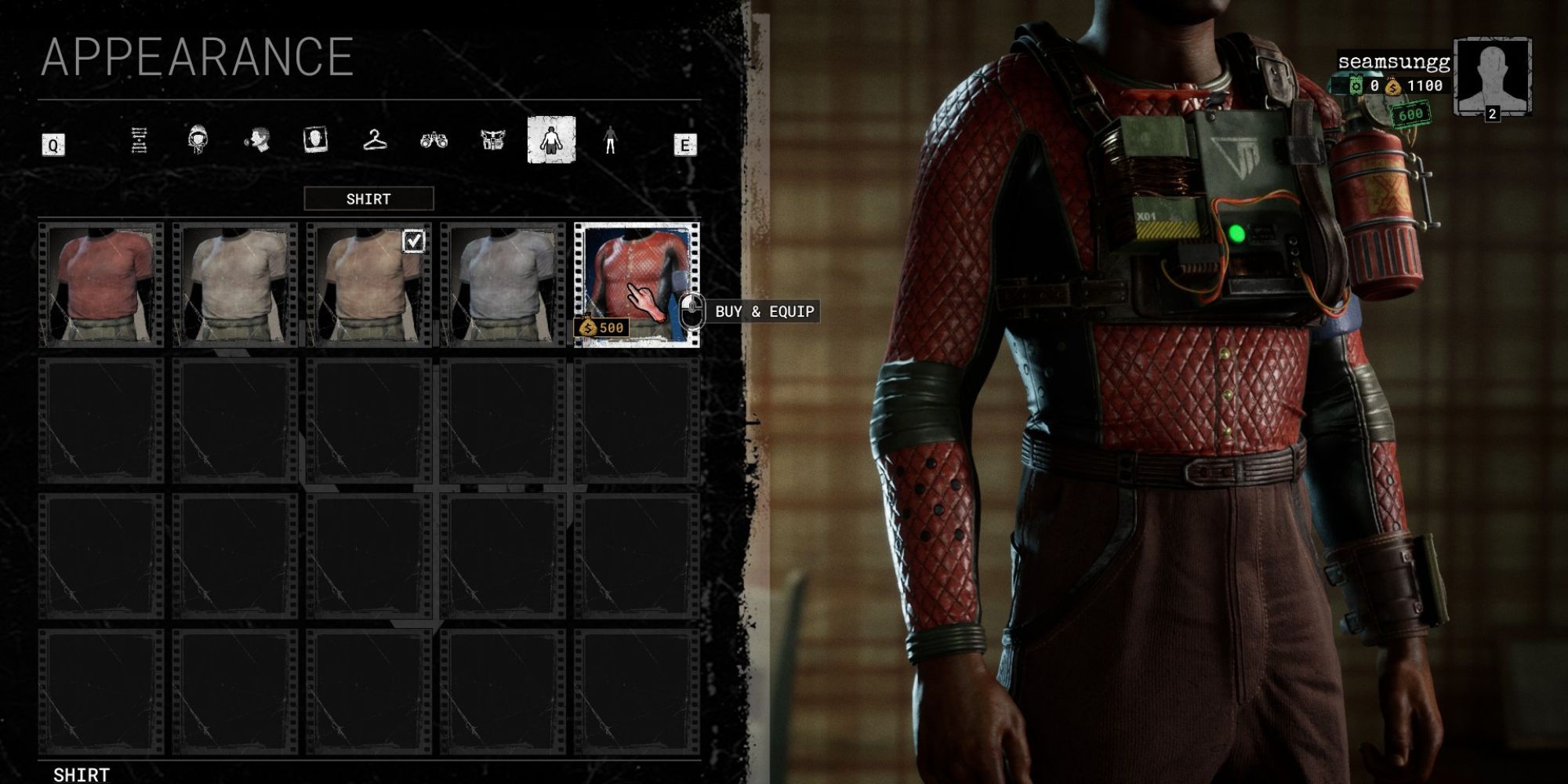 outlast trials player selecting shirt in appearance menu