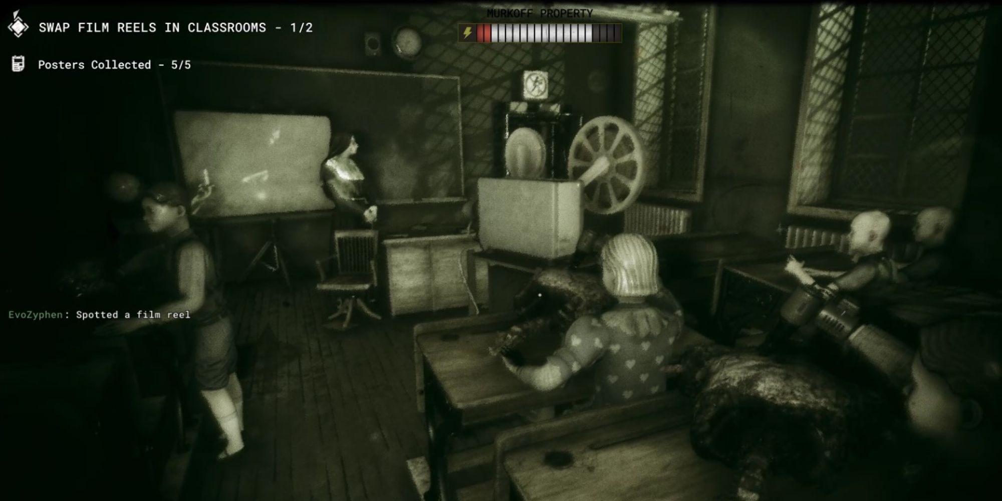 outlast trials projector in the orphanage classroom