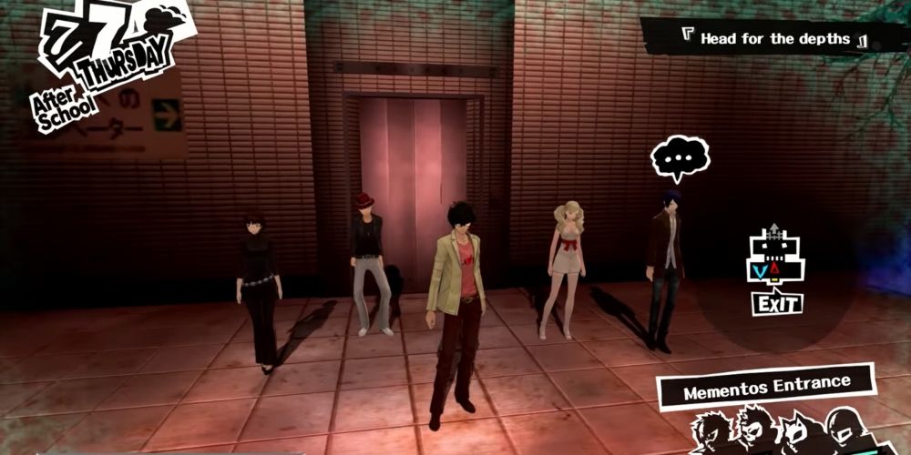 Joker, Makoto, Ryuji, Ann, and Yusuke wearing costumes of Catherine characters in Mementos