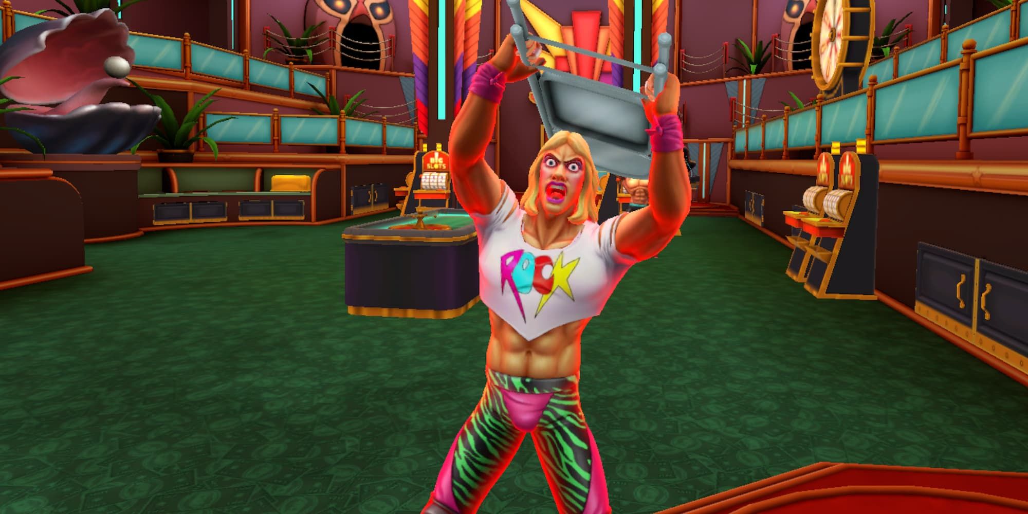 A long-haired rocker in Path Of The Warrior attacks with a steel chair.
