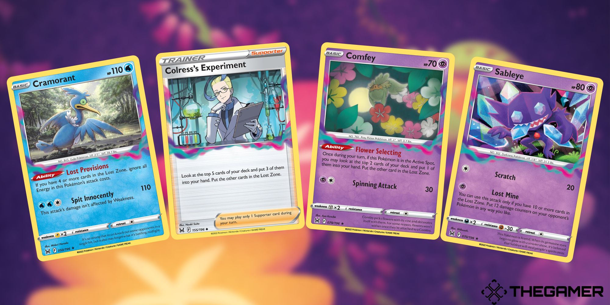 Pokemon TCG Cramorant, Colress Experiment, Comfey and Sableye Cards