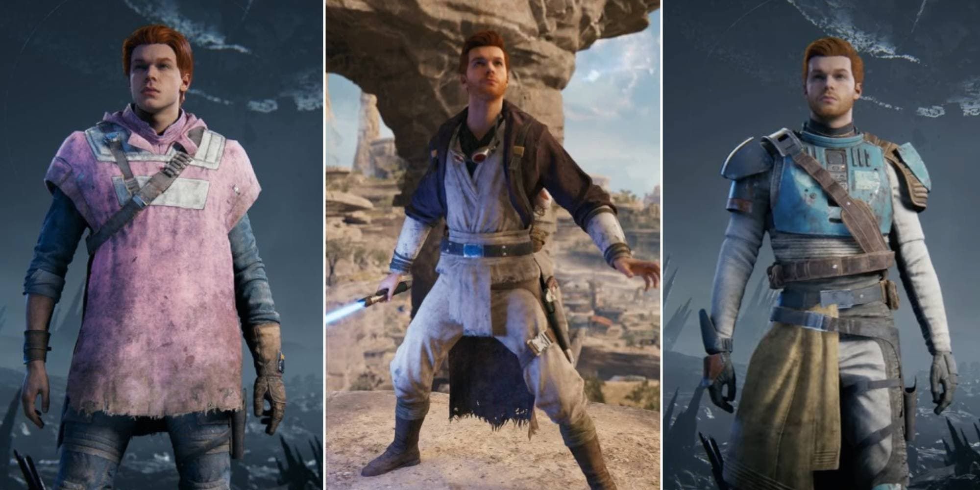Cal Kestis wears the Poncho, Hermit, and Commander outfits in Star Wars Jedi: Survivor.
