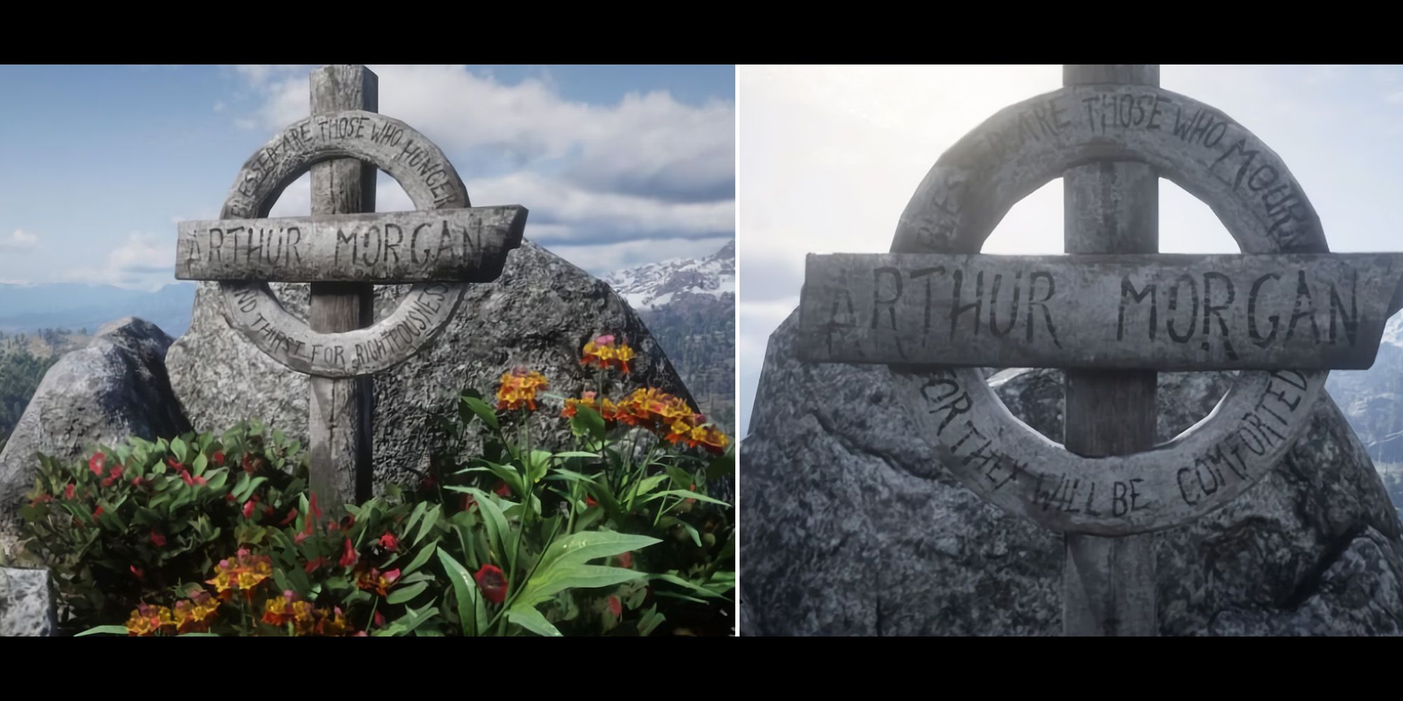 RDR2 Arthur's Grave With High Honor (Left) and Low Honor (Right)