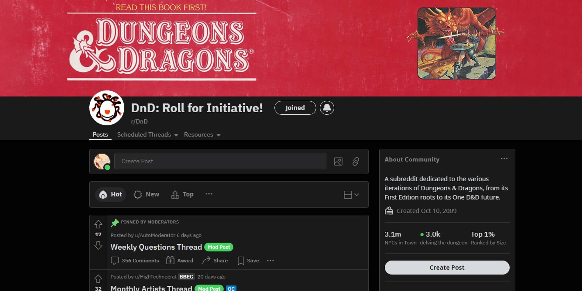 A banner displaying Dungeons and Dragons is above the community board