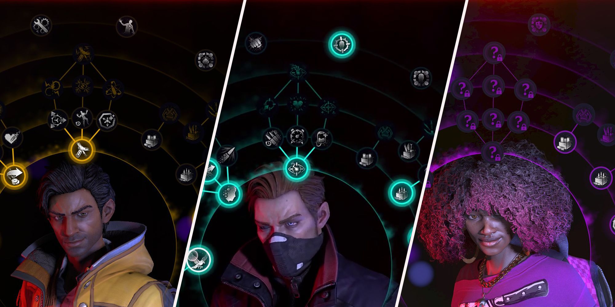 Redfall: Collage of Devinder, Jacob, and Layla Skill Trees