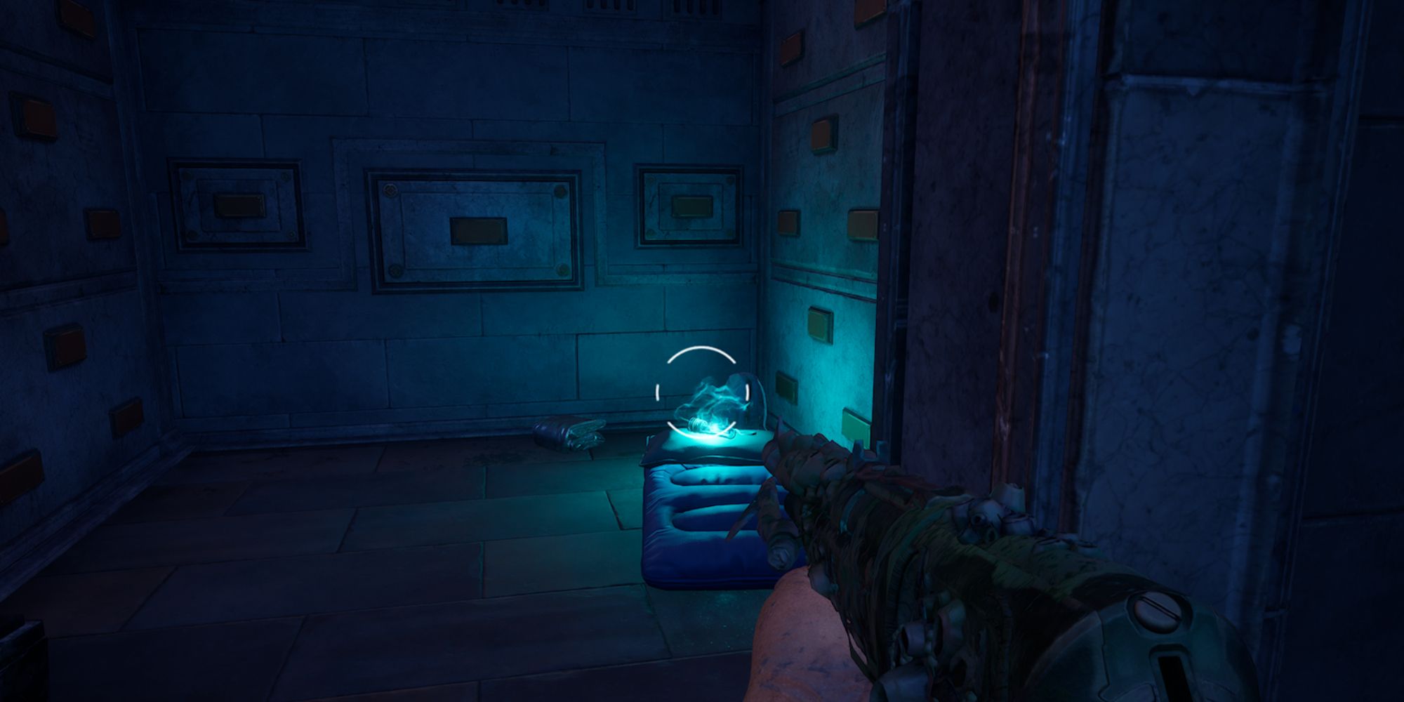 Redfall Screenshot Of Grave Lock In Crypt On Sleeping Bag