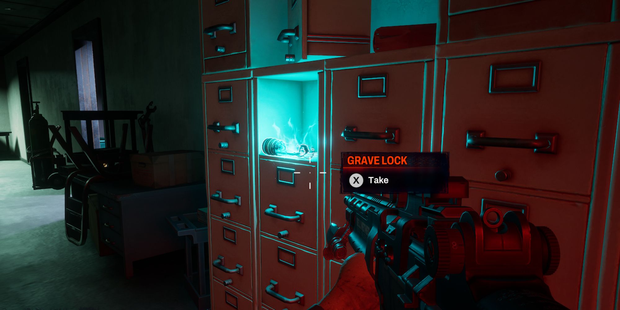 Redfall Screenshot Of Grave Lock In Pharmacy Basement