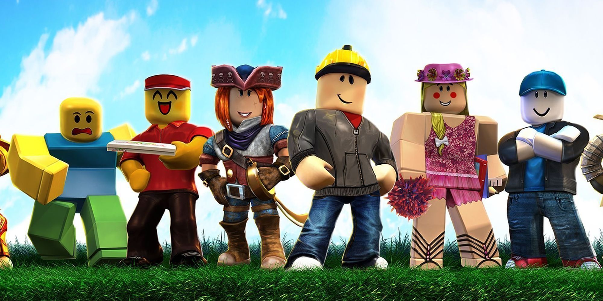 Roblox characters standing side-by-side on a field