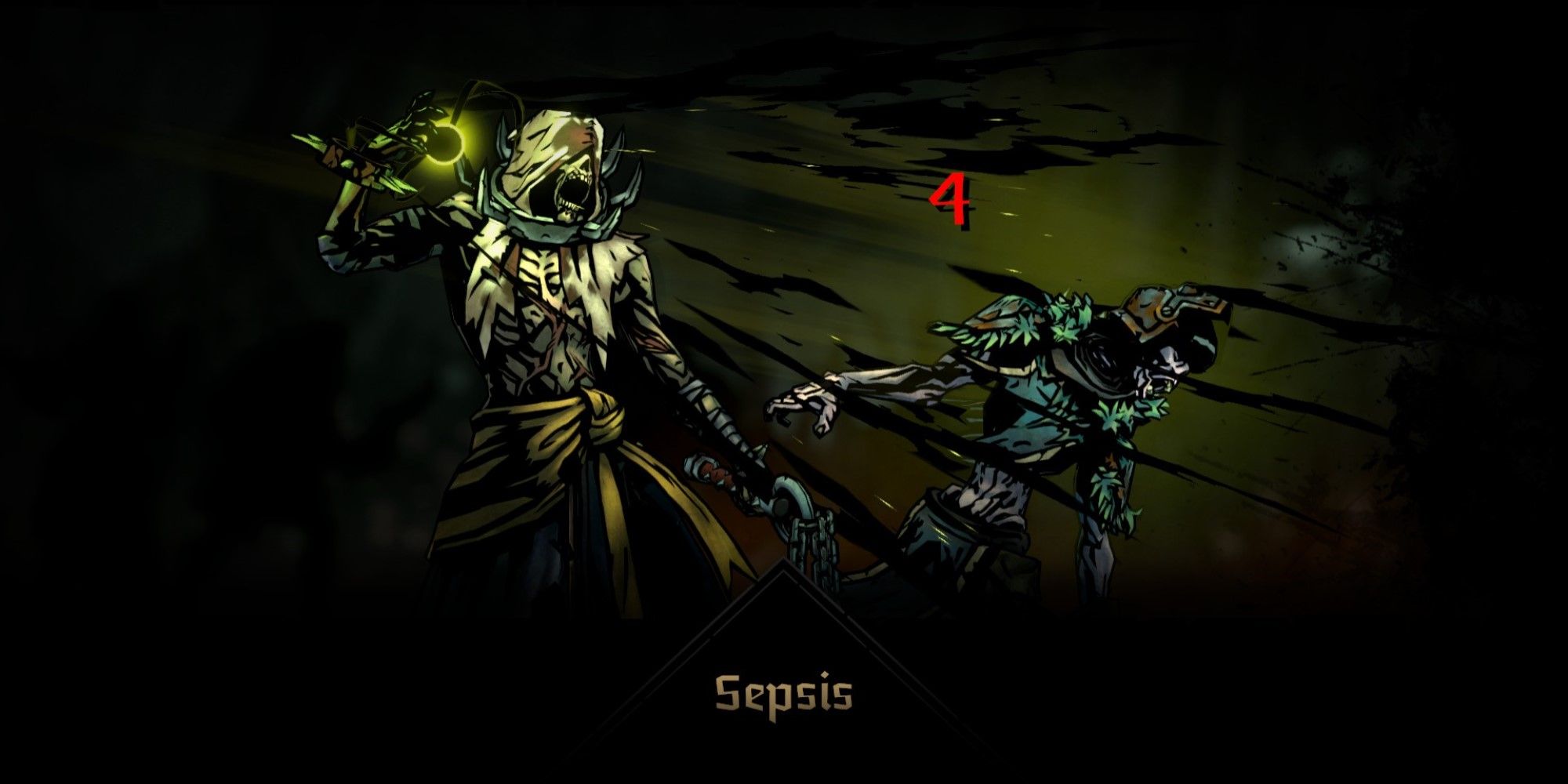 A screenshot of the Sepsis Skill being used in Darkest Dungeon 2