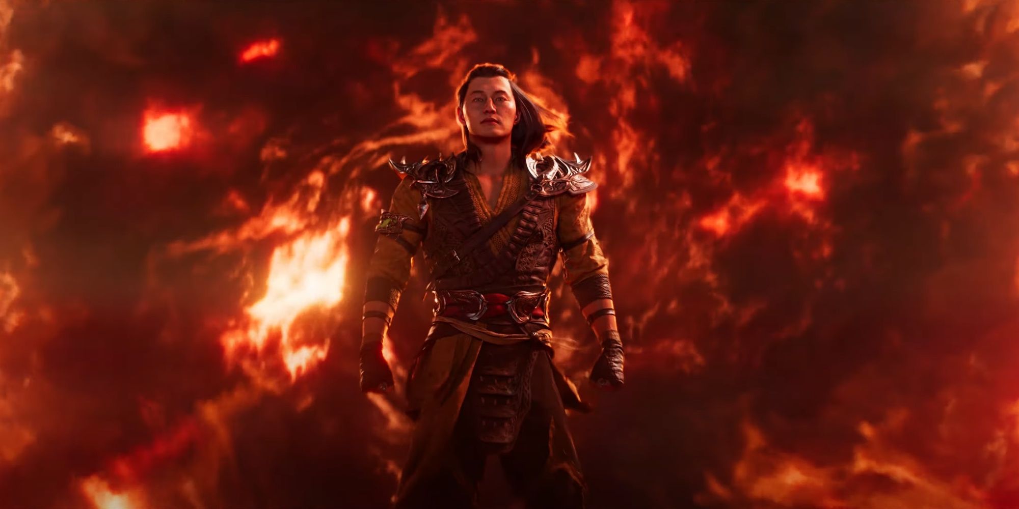 Shang Tsung walking forward surrounded by flames in Mortal Kombat 1