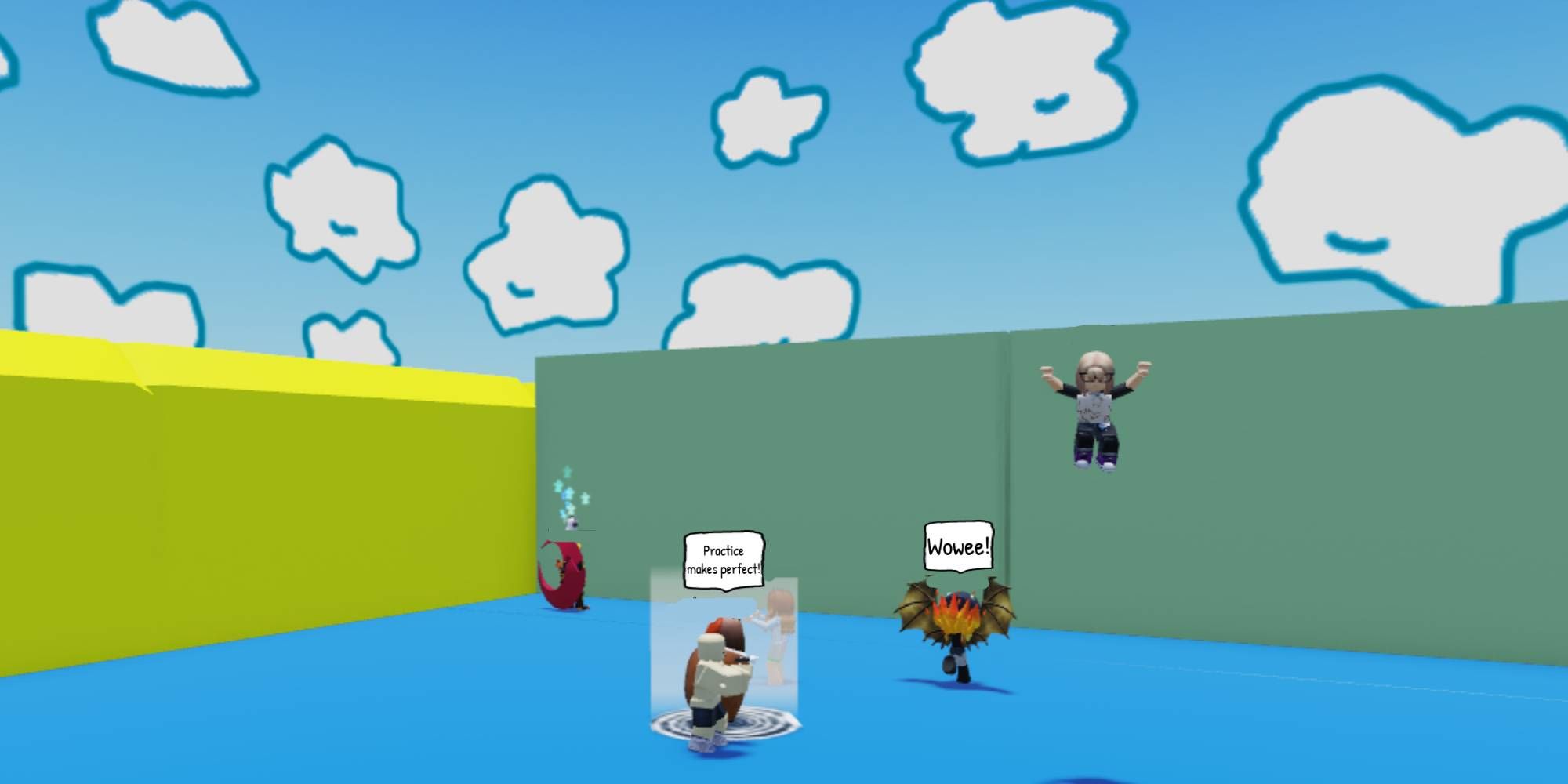 Funny roblox avatar with silly expression and sign