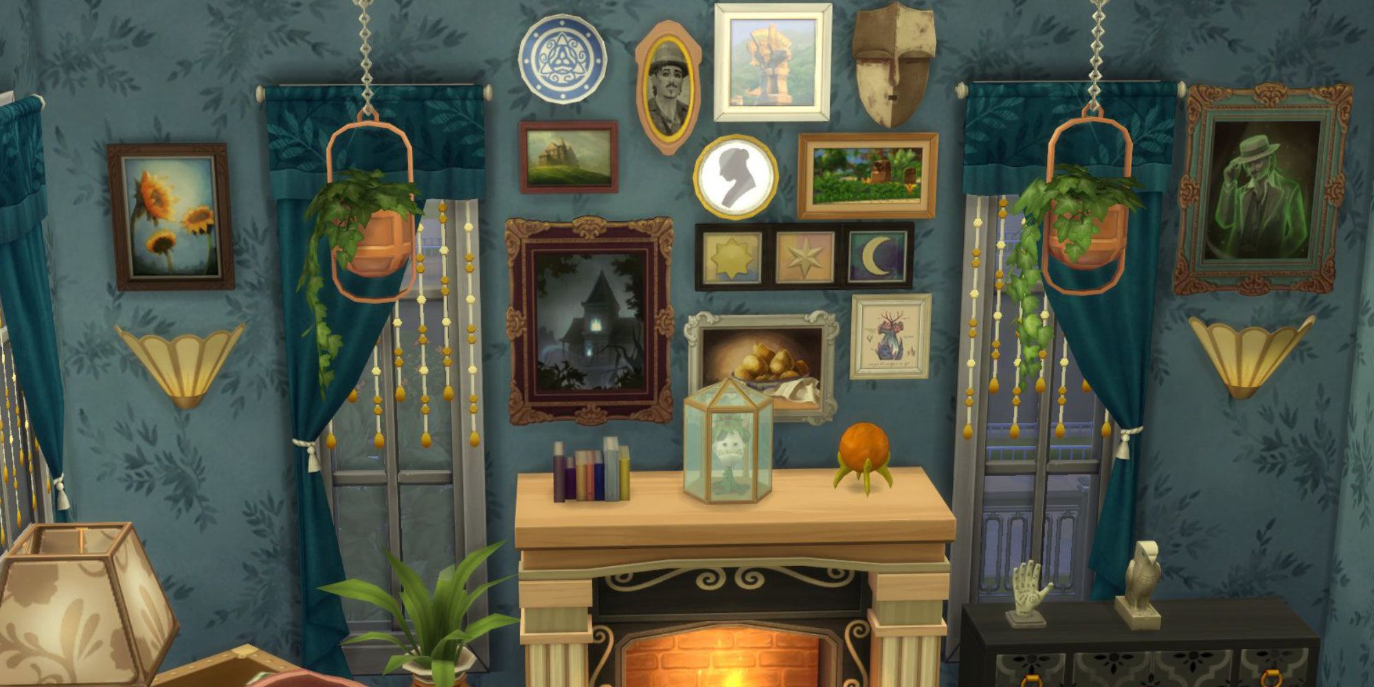 Sims 4 Paranormal Stuff Haunted Painting on a wall above a fireplace