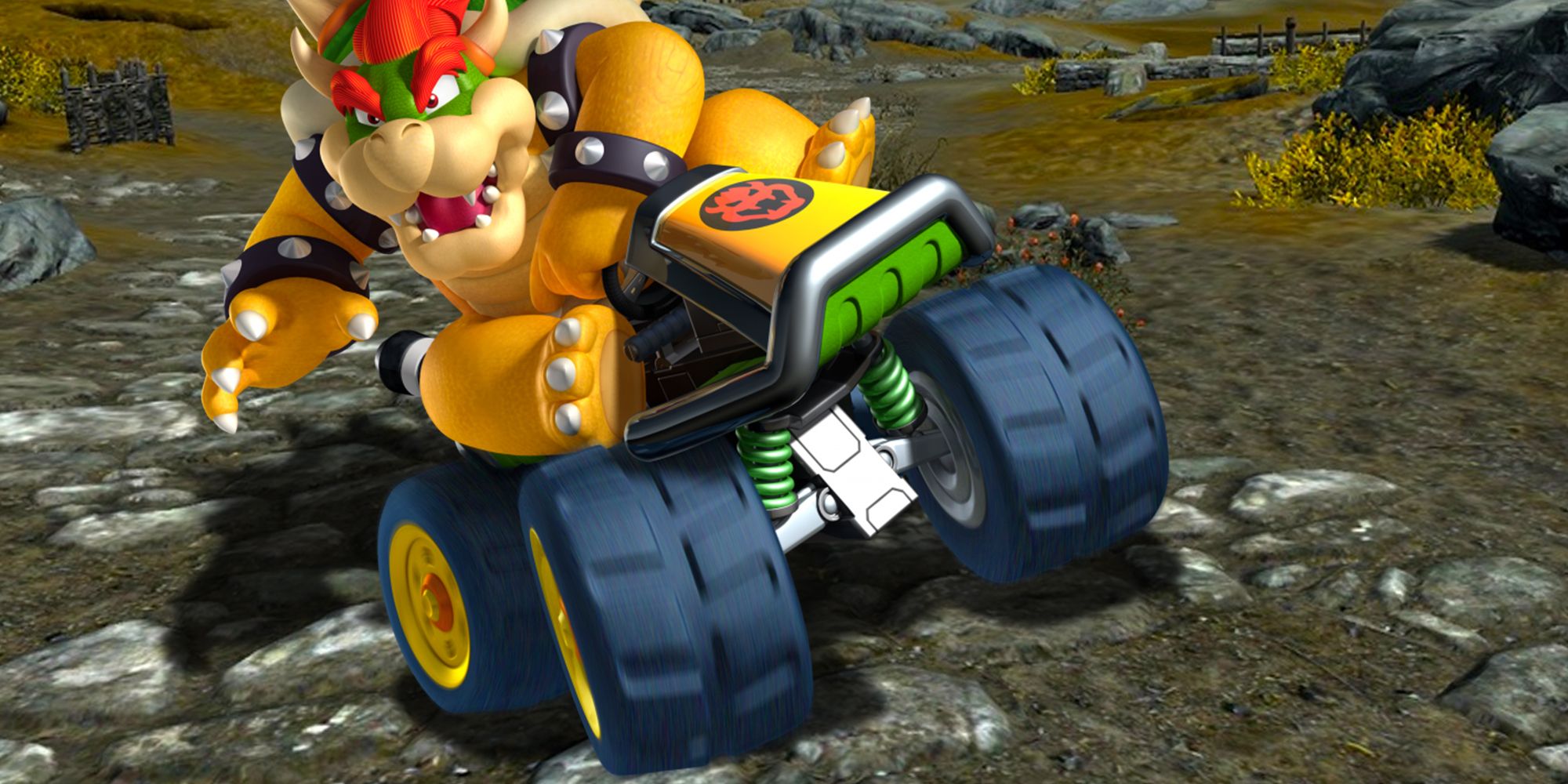 Bowser driving on a roadway in Skyrim