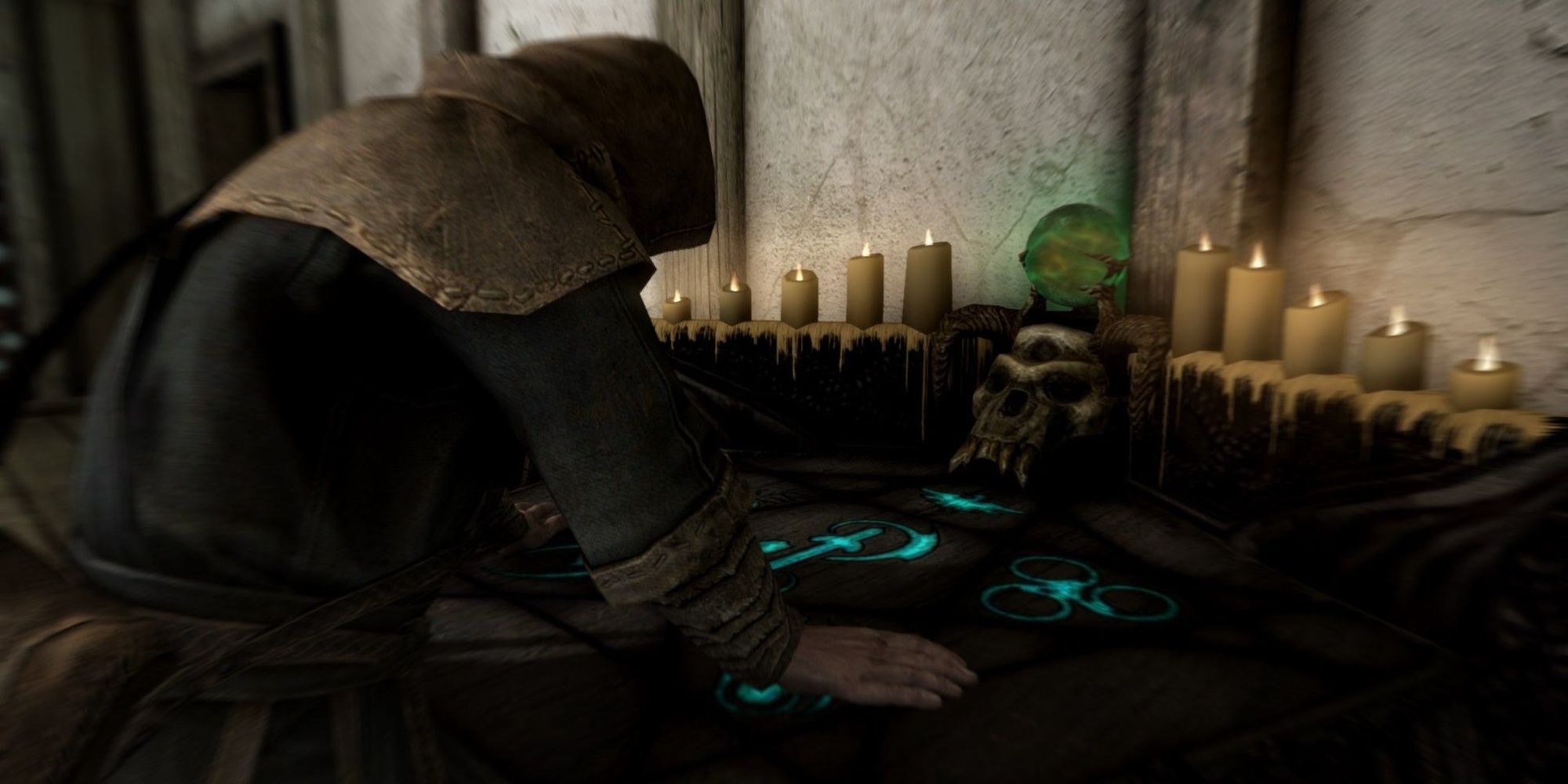 Skyrim sorcerer using an enchantment table