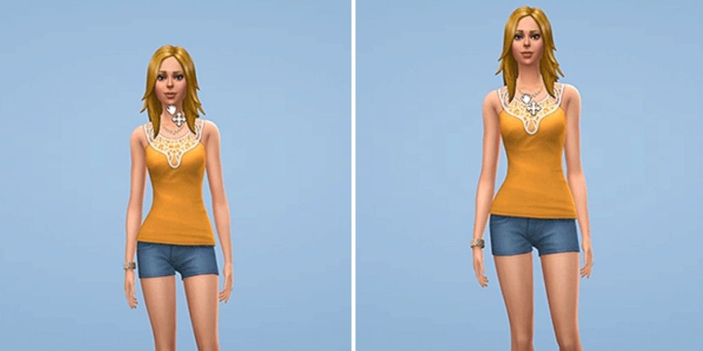 The same Sim side by side in two different heights