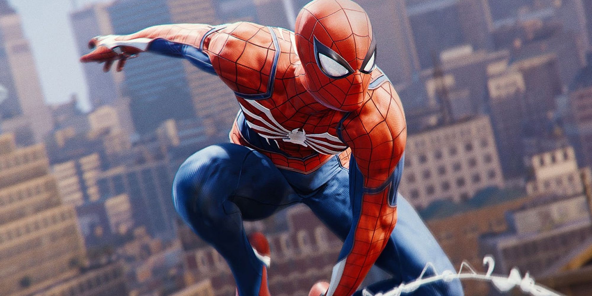 Spider-Man running around New York City on the remastered PS5