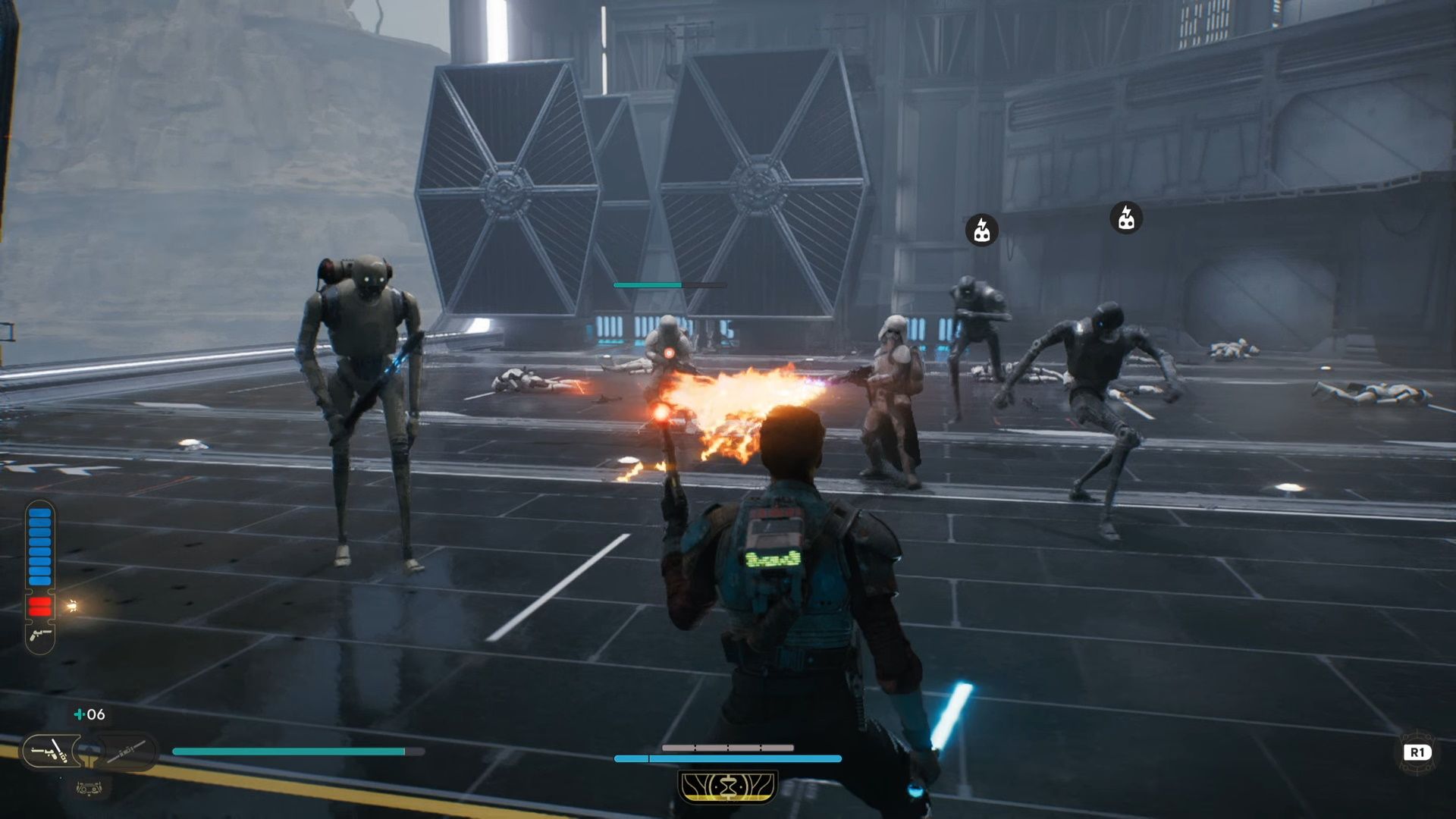 Star Wars Jedi Survivors Prepare For Fogged Expanse, Flame Troopers Shoot
