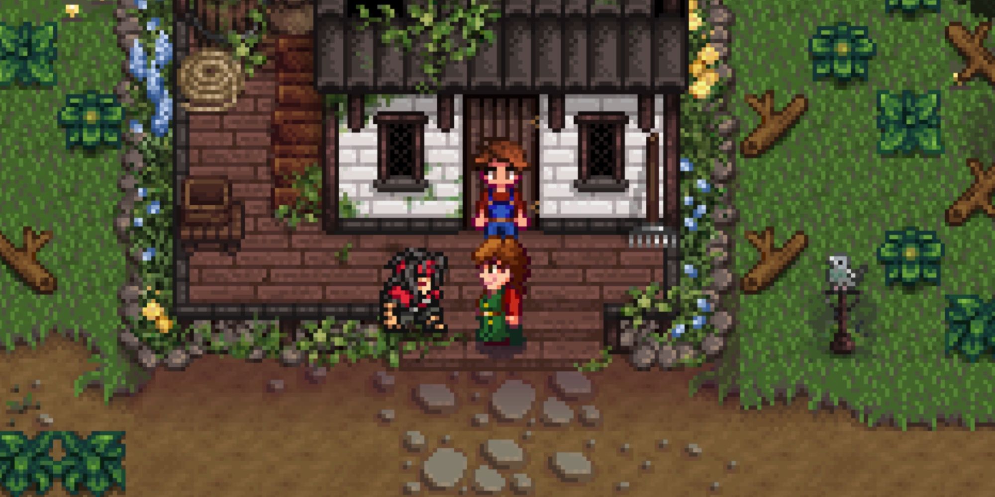 Stardew Valley, Vincent Valentine as a dog, being offered to you by Marnie in the first year of Spring