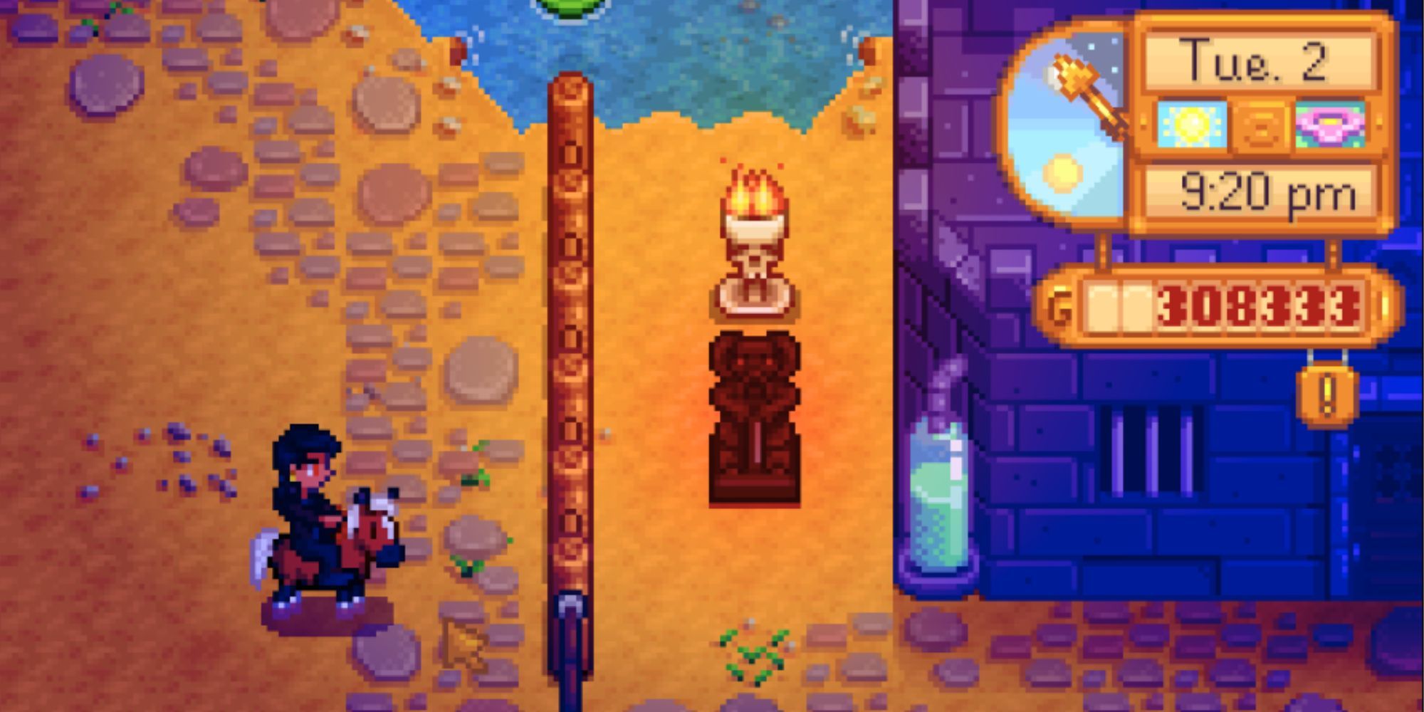 Wicked Statue on a Stardew Valley farm