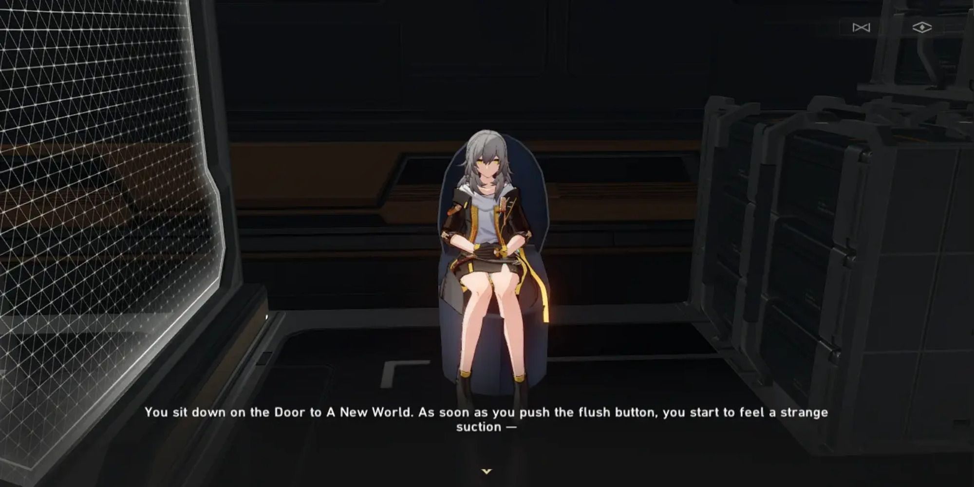 Stella from Honkai: Star Rail is sitting on a teleported toilet