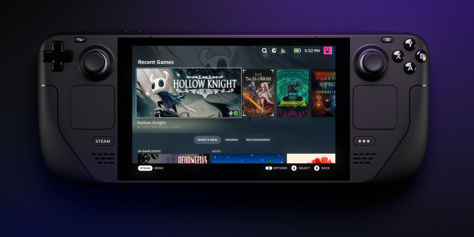 Steam Deck console on its home screen