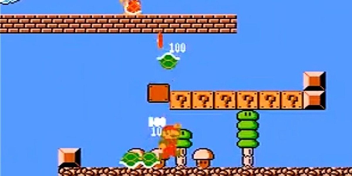 Super Mario Lost Levels Mario jumping into troopa shells and hitting question block