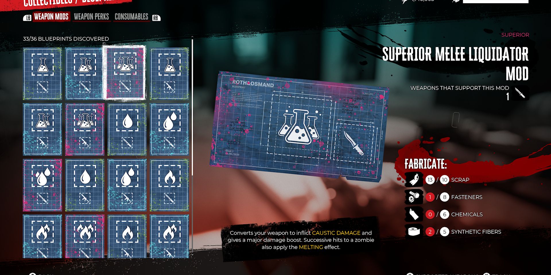 Image shows the Superior Melee Liquidator Mod in Dead Island 2