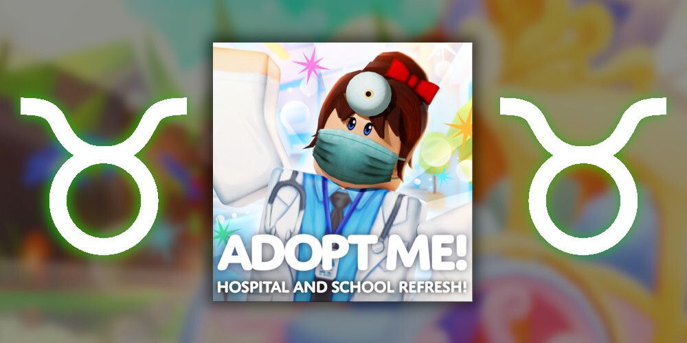 Taurus Adopt Me image of a character dressed as a doctor with the Taurus symbol in the background