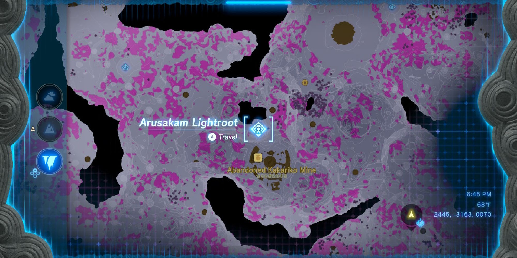 Abandoned Karkariko Mine on map with arusakam lightroot highlighted