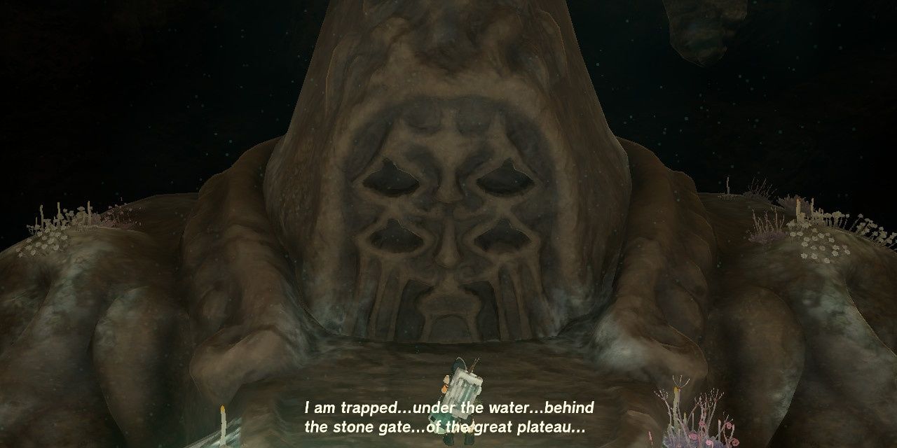 Kingdom Tears Link says the following while speaking to the giant Bargainer statue. 