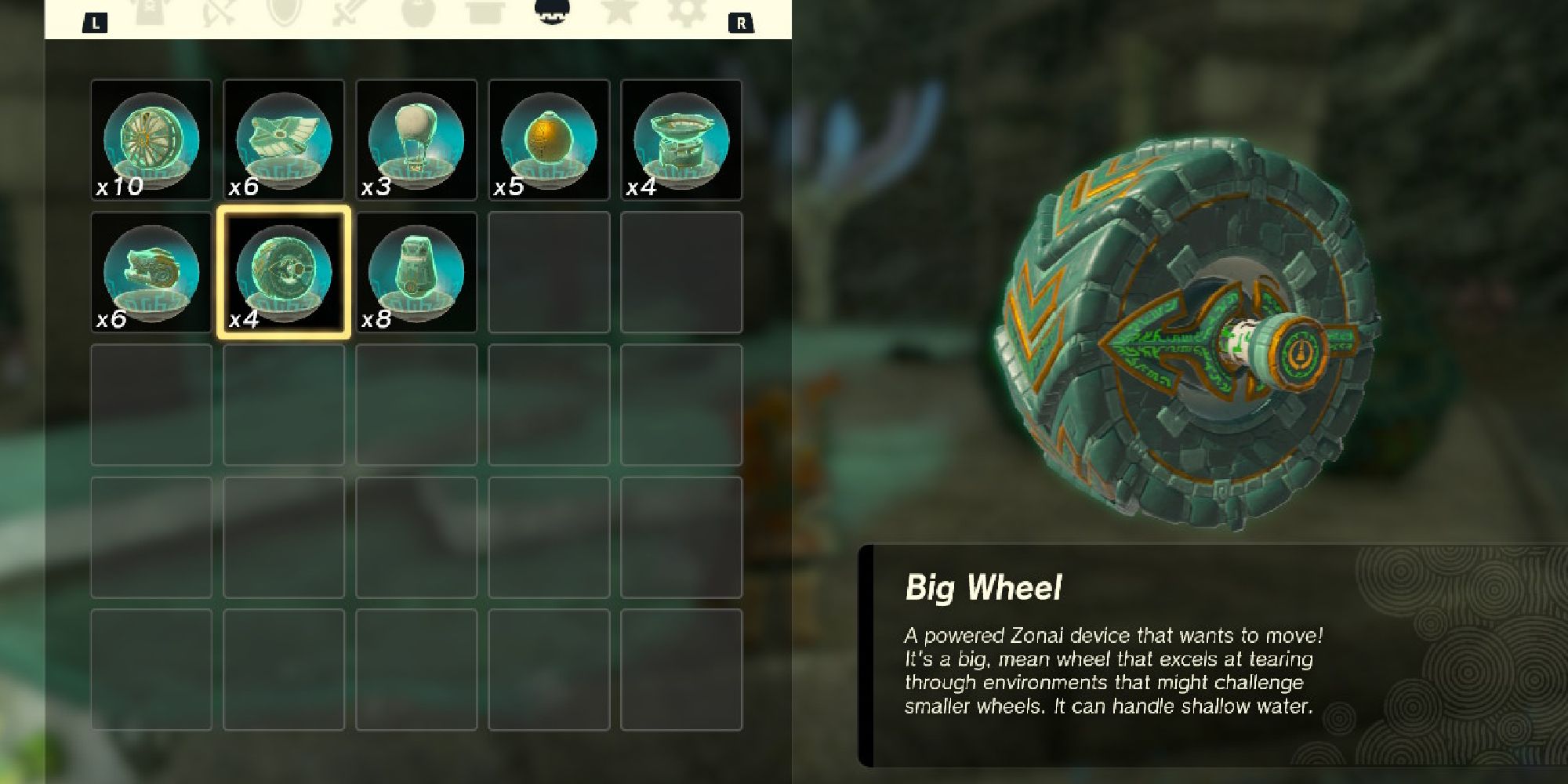 tears of the kingdom big wheel shown in parts menu