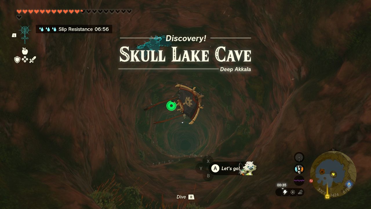 Tears of the Kingdom - Gliding down into Skull Lake Cave