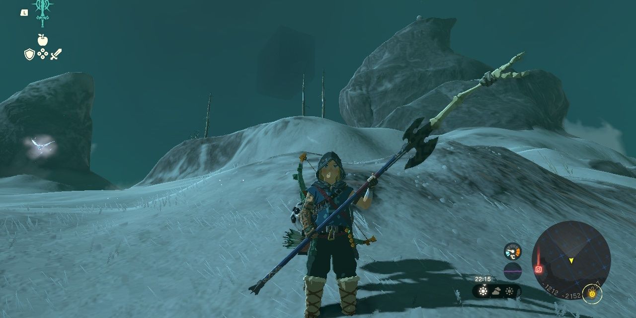 Link with a bokoblin arm attached to a halberd