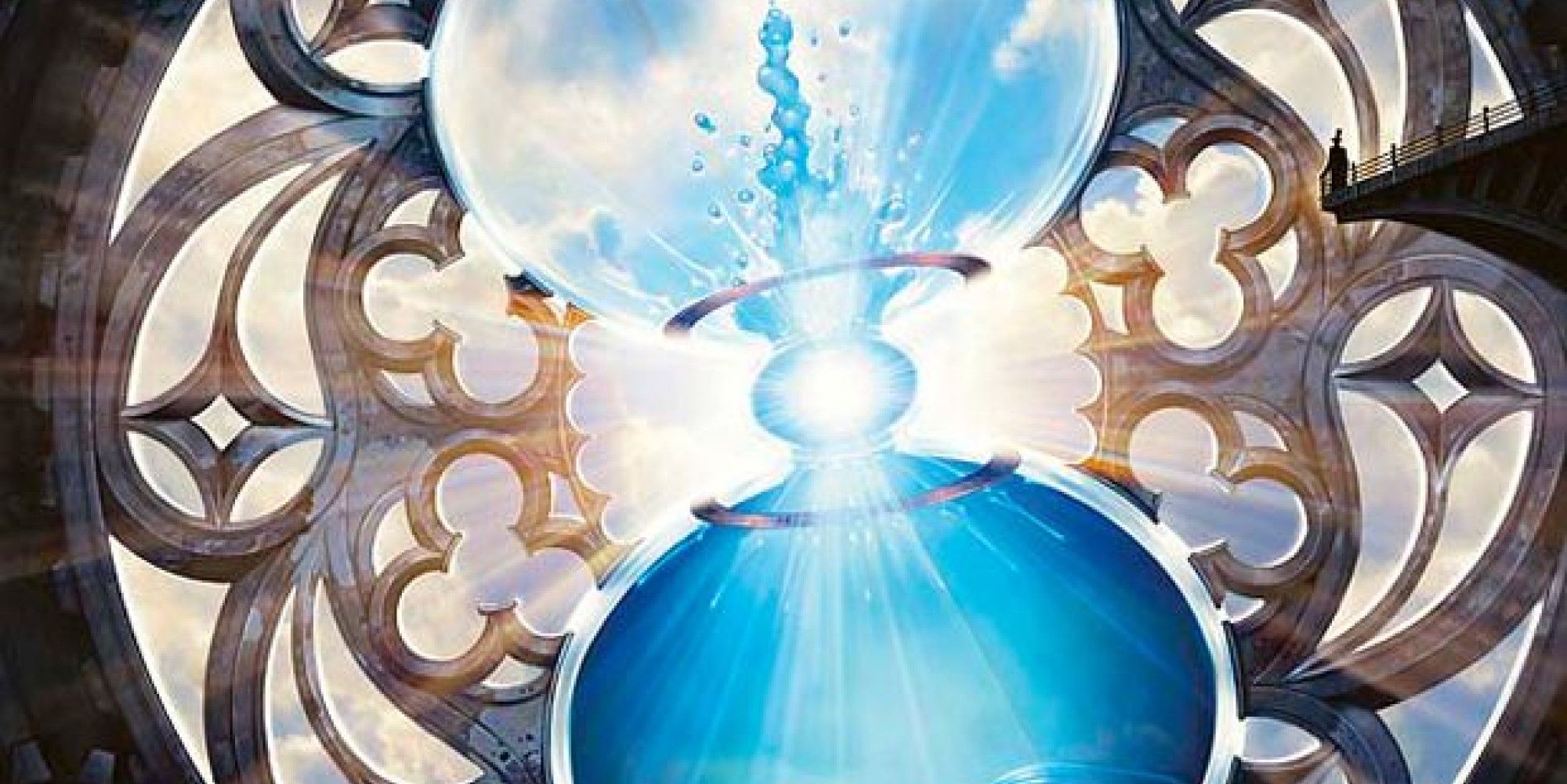 Giant hourglass filled with MTG blue liquid