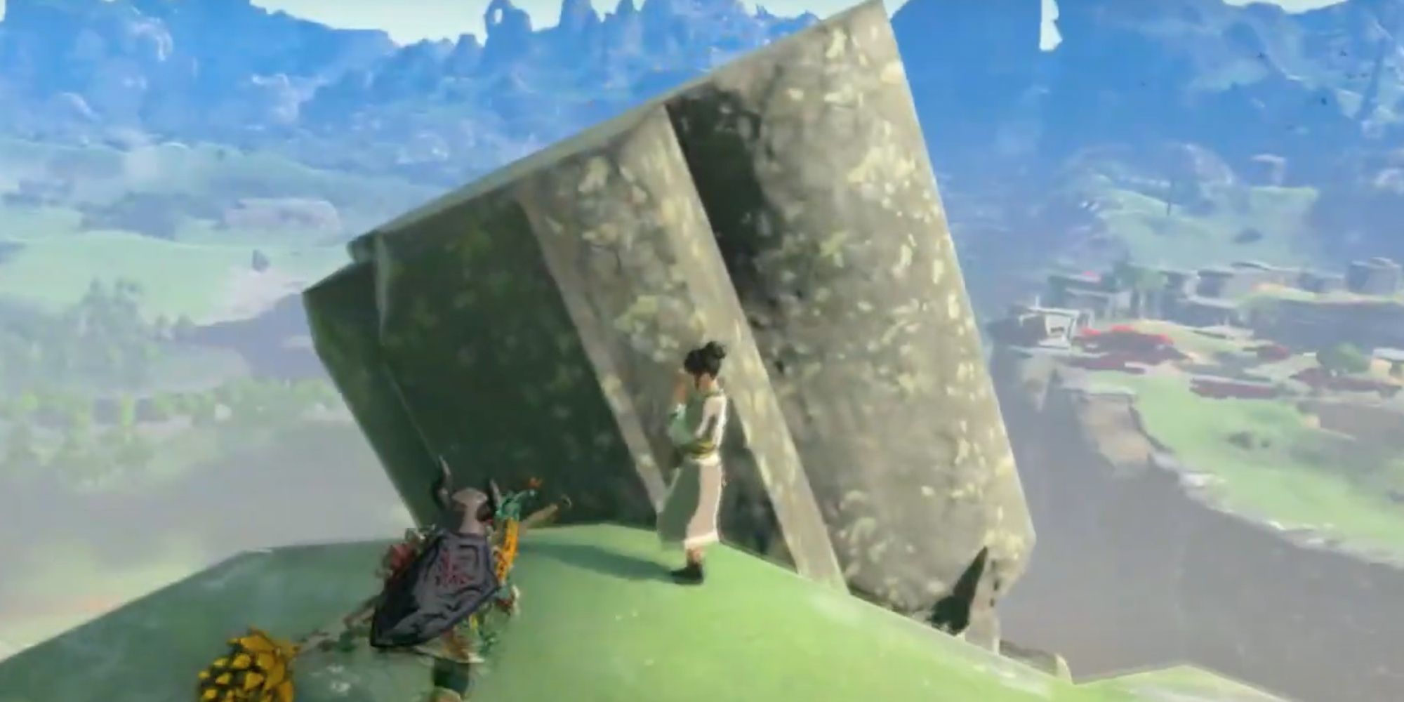 Link discovers a beckoning woman on a cliff in 