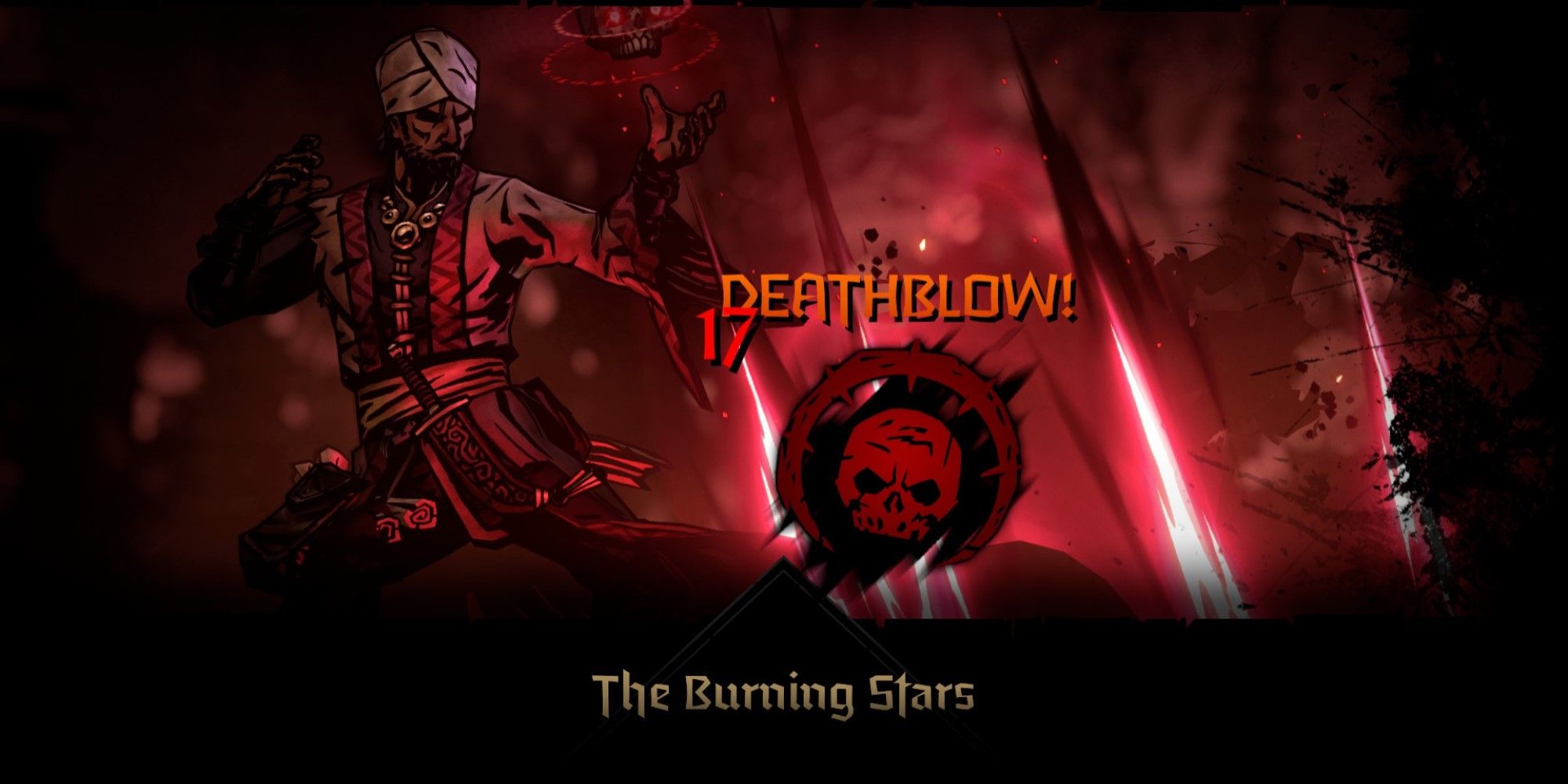 A screenshot of The Burning Stars Skill being used in Darkest Dungeon 2