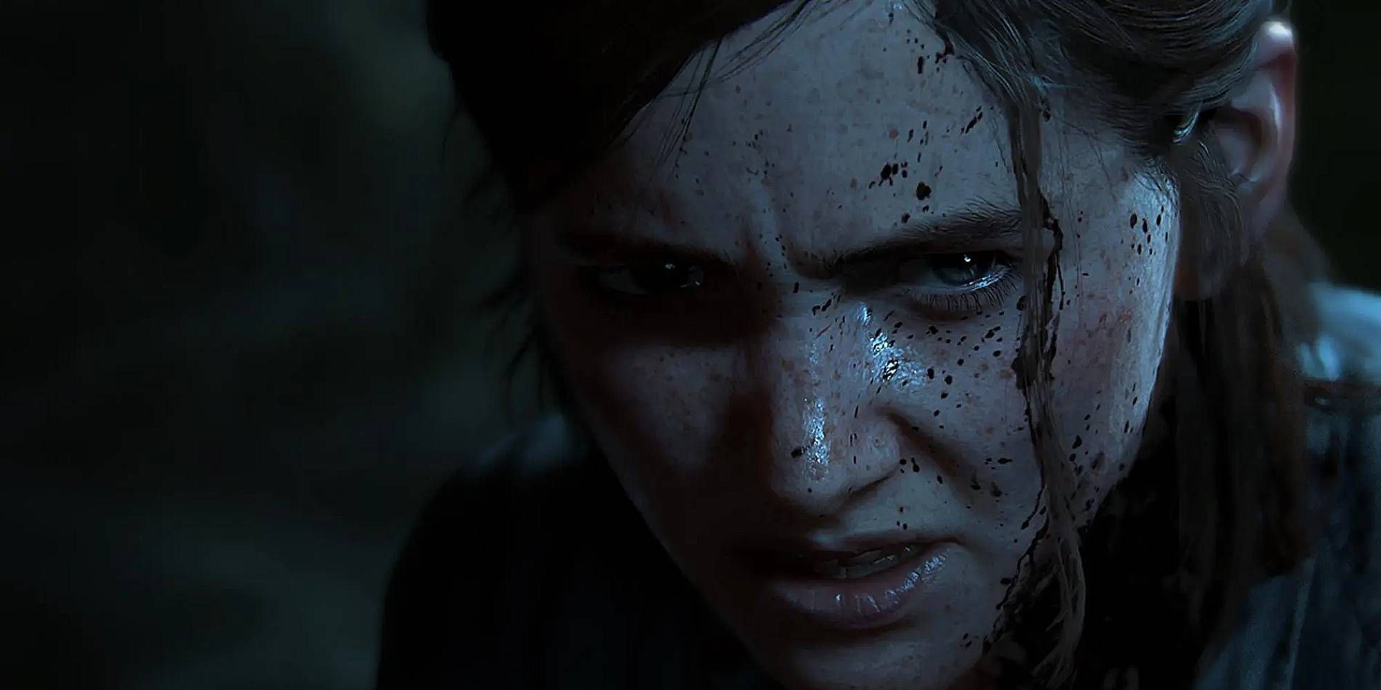 Ellie from The Last Of Us looks up angrily whilst covered in grime