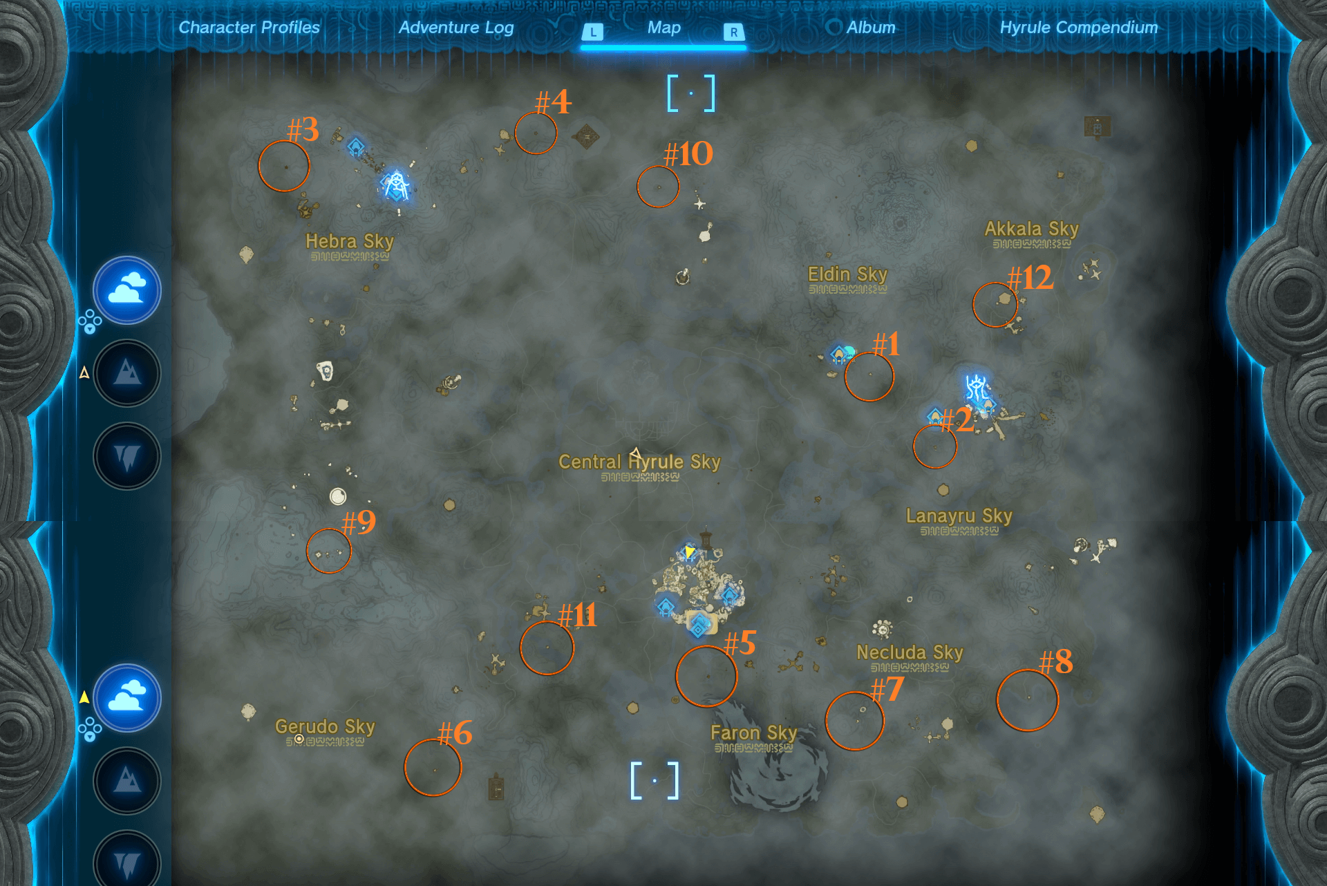 All tablet sky locations are marked with numbers