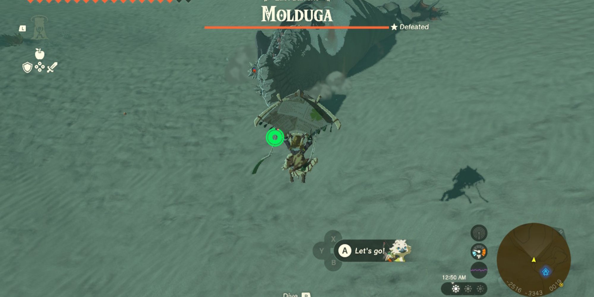 Link fighting Moluga in the Legend of Zelda Kingdom Tears, Gerudo Desert