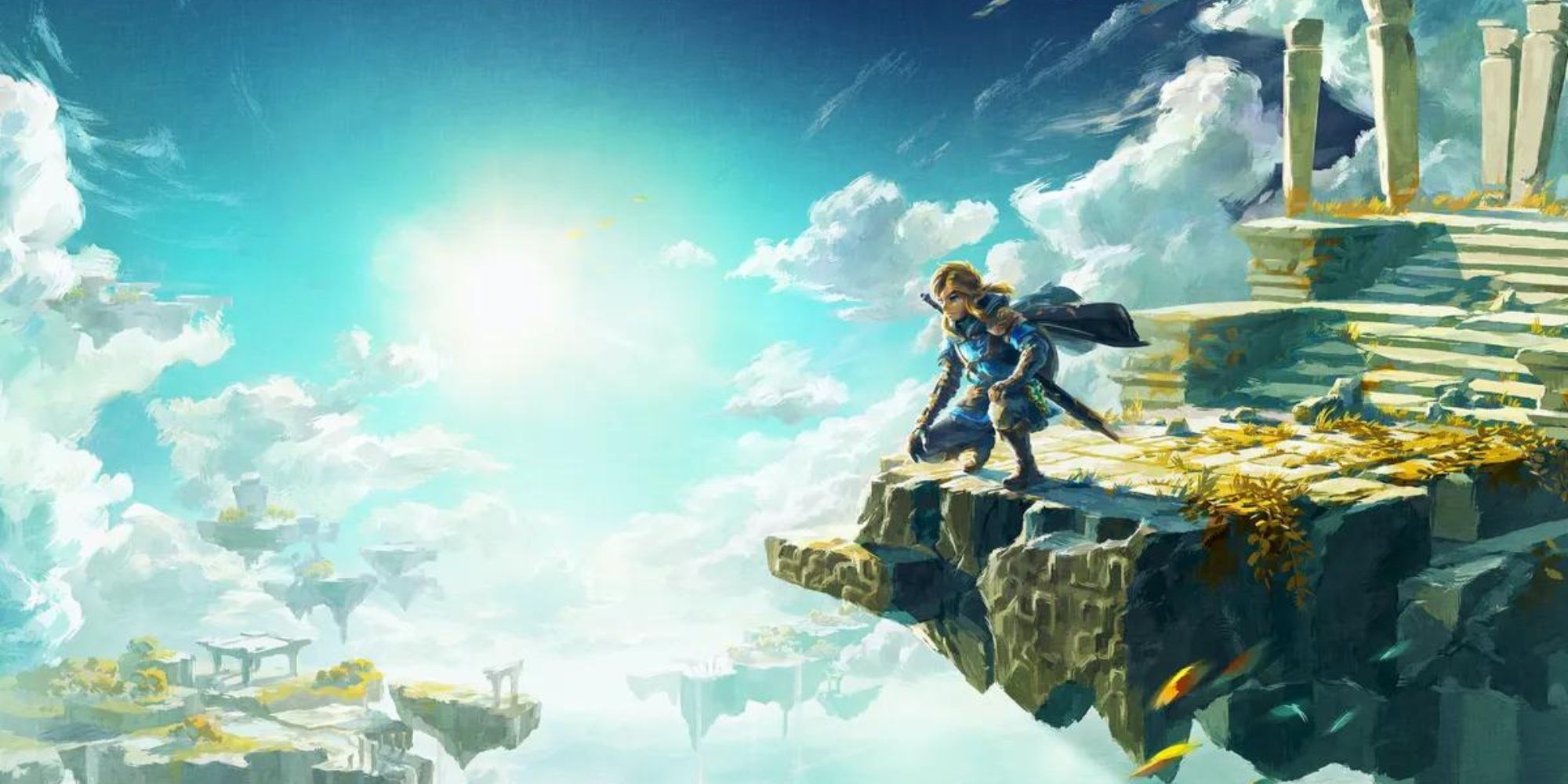 The Legend of Zelda Tears of the Kingdom Link stands on the edge of a Sky Island