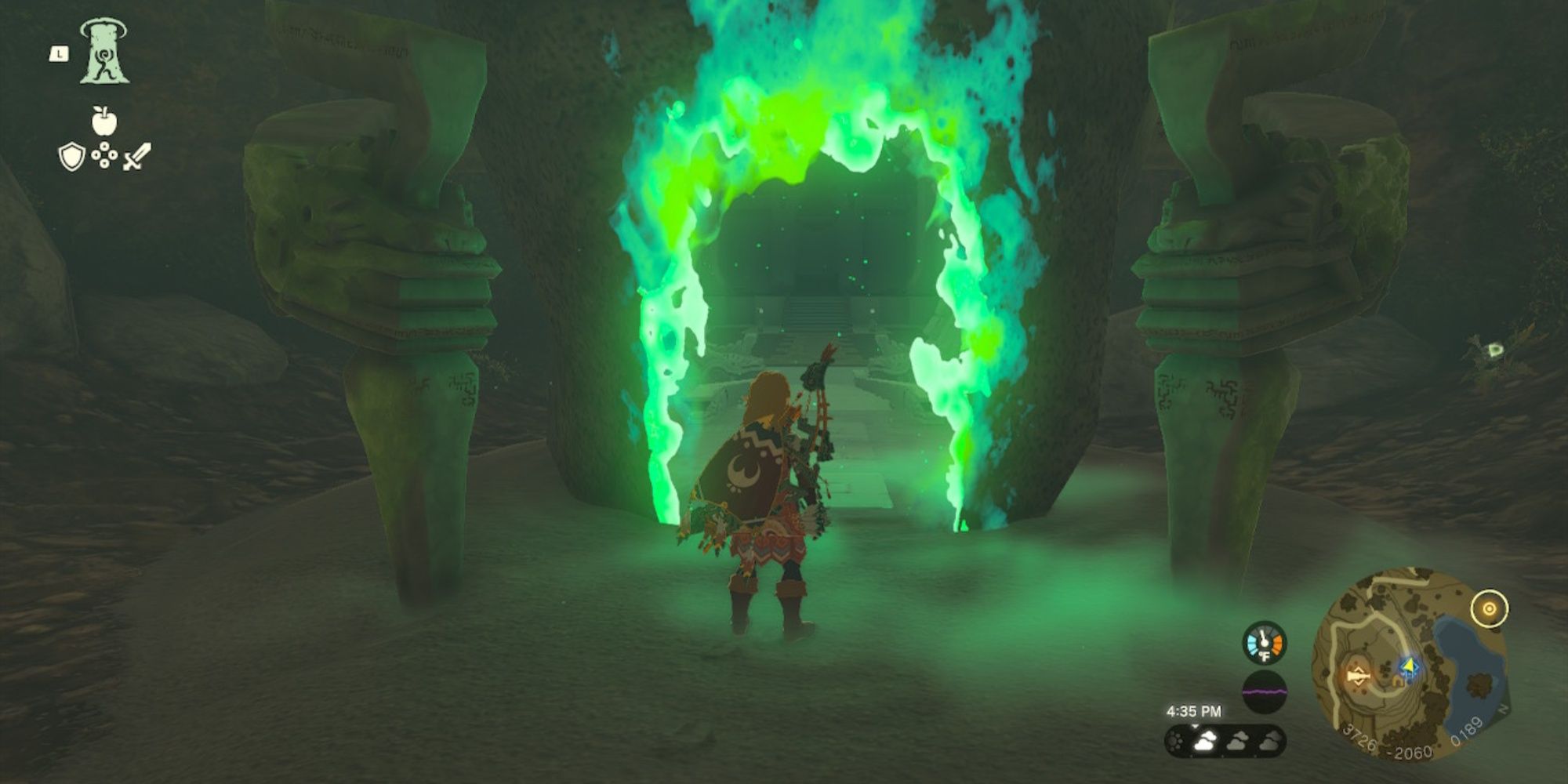 Link outside the Mayahishik Temple in The Legend of Zelda: Kingdom of Tears