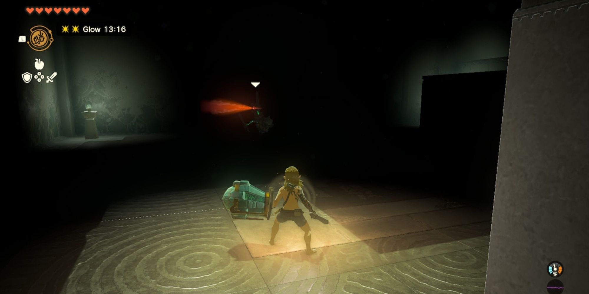 Link approaching a Construct with a Light Shield and a Club in the Simosiwak Shrine in The Legend of Zelda: Tears of the Kingdom