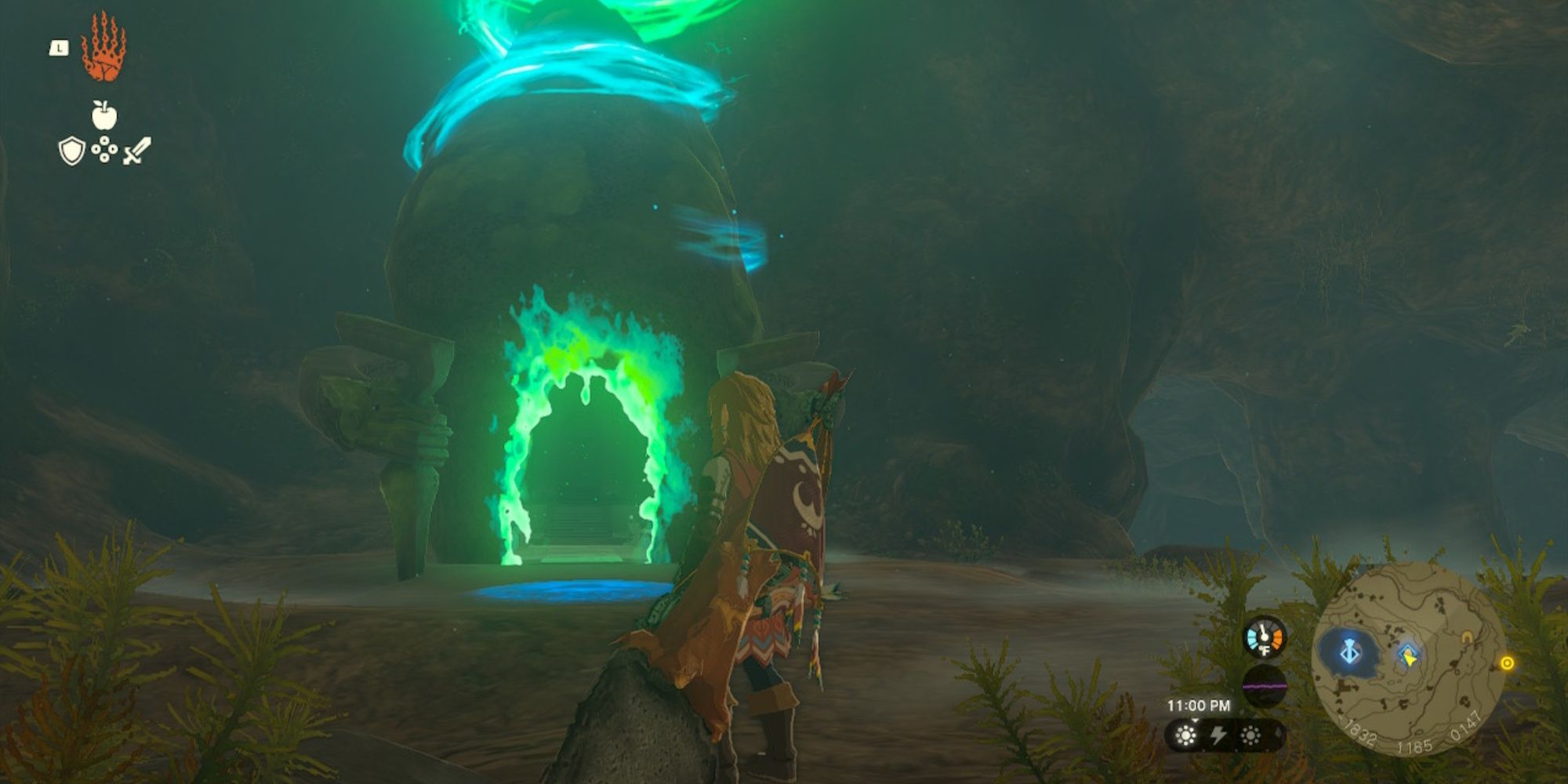 Link standing outside Taki Ihaban Shrine in The Legend of Zelda: Kingdom of Tears