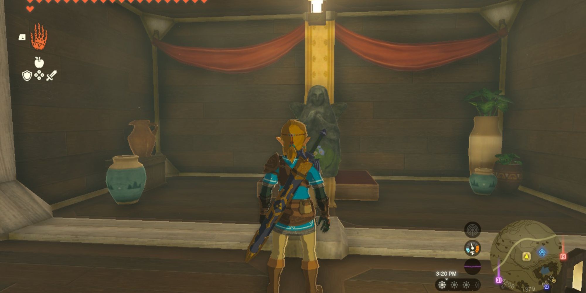 the legend of zelda tears of the kingdom the blessing room in link's house with the goddess statue